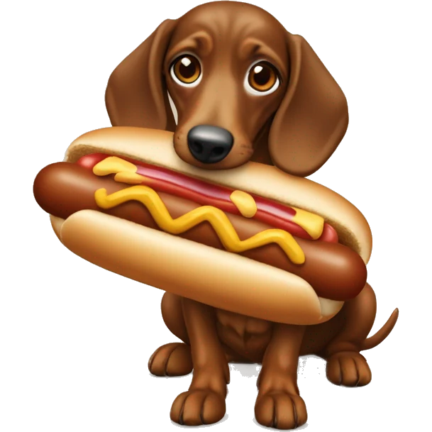 Dackel trägt ein Hotdog Kostüm  emoji