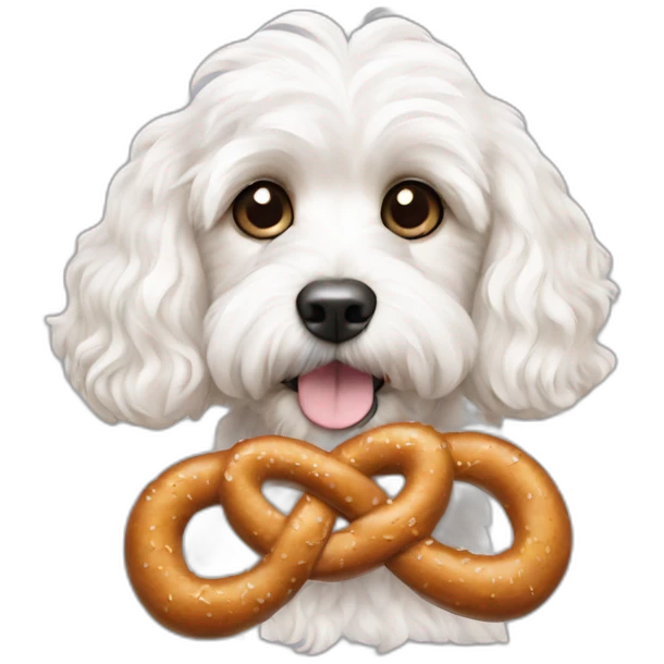 White Cavapoo with a Pretzel emoji