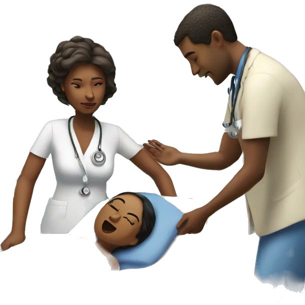 a woman gives birth and doctors stand nearby emoji