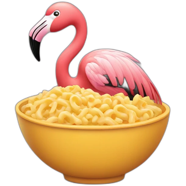 Flamingo with a bowl of macaroni and cheese emoji