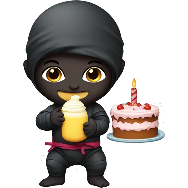 baby ninja with milk bottle and birthday cake  emoji