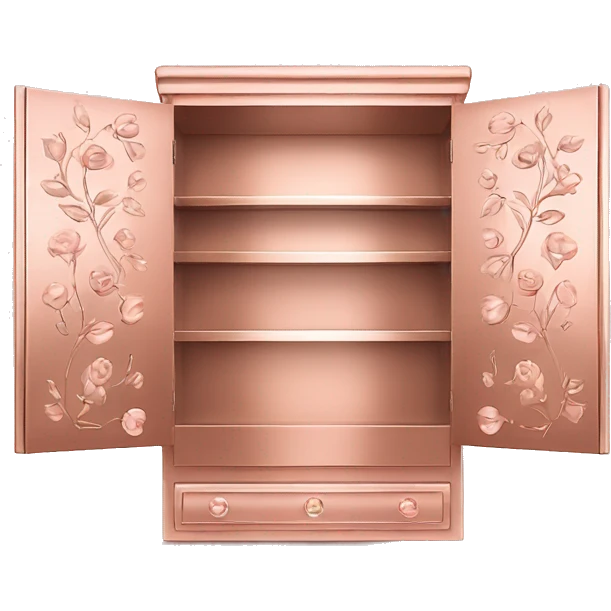 Realistic front facing rose gold hanging cabinets with flower pattern on them. emoji