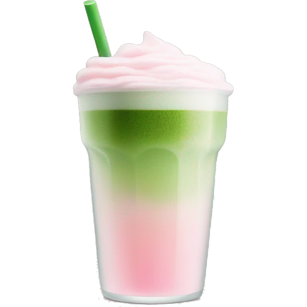 Clear long cup, no handle, with light pink drink, matcha foam on top emoji