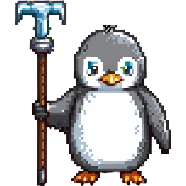 pinguim segurando um cajado de ferro emoji