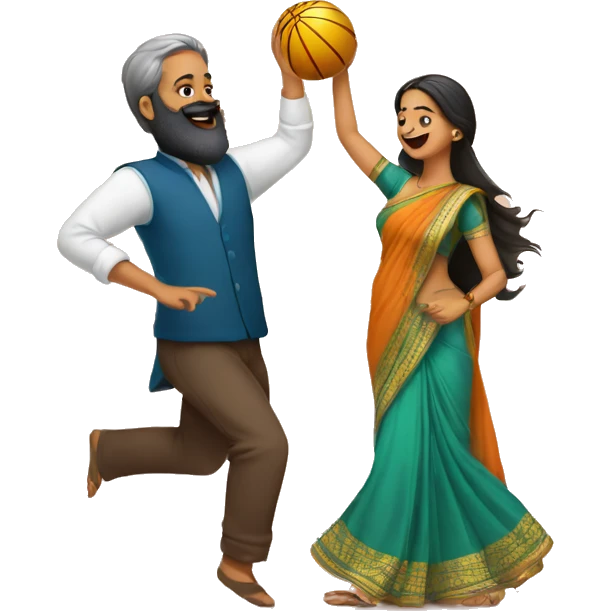 Man with beard doing ball dancing with girl with saree emoji