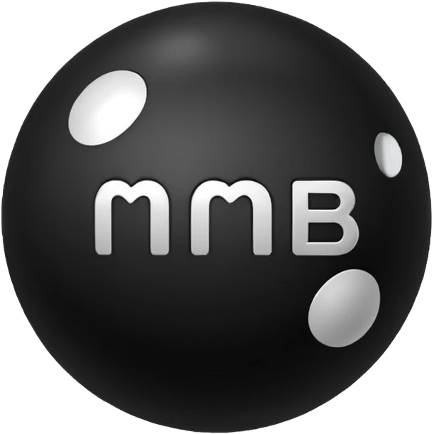 Black Ball with MB written on it emoji