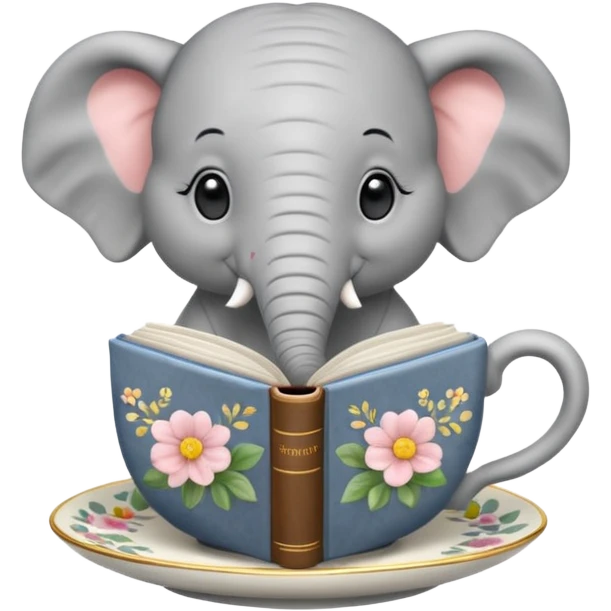 Elephant with book in a tea cup emoji