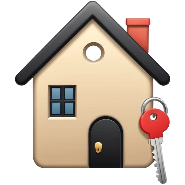 Minimalistic flat vector icon, iOS style, thin black contour on white background. House with a key symbol. Clean, no text, no shadows.
 emoji