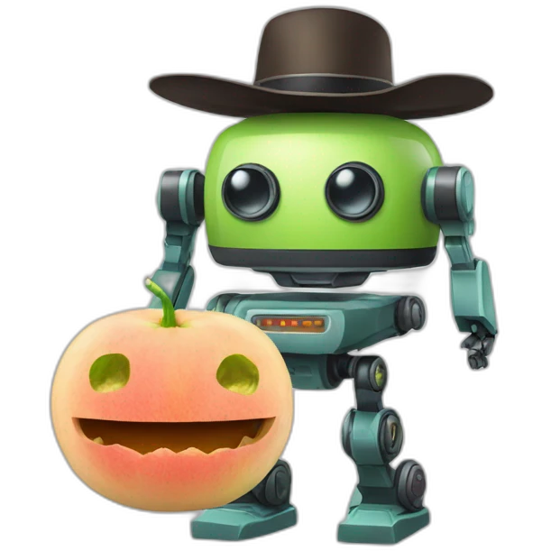 Robot with a mustache and a melon hat emoji