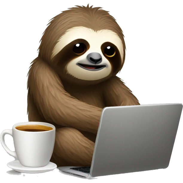 tired sloth with laptop and espresso tonic emoji