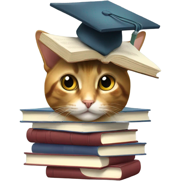 Cat with stack of books on it’s head emoji