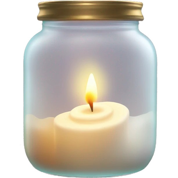 A flickering candle inside a frosted glass jar, with soft glowing light emoji