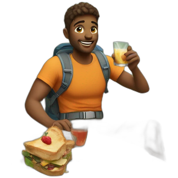 Hiking a mountain and having brunch at the same time emoji