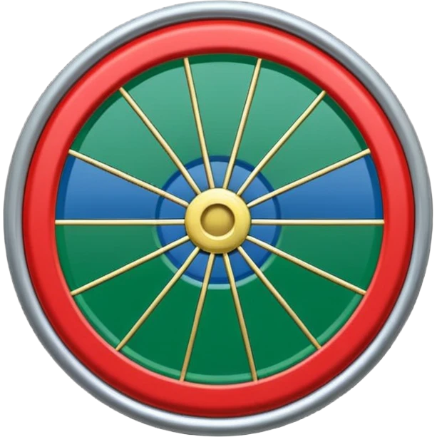 Drapeau bleu et vert avec une roue rouge zvec 24 rayon la roue rouge est a l’interieur du drapeau bleu et vert emoji