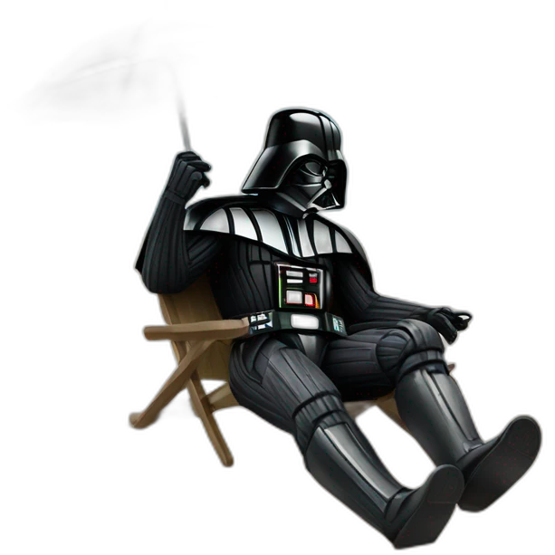 darth Vader lounging on the beach under an umbrella while drinking a piña colada emoji
