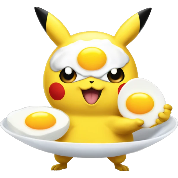 Pikachu serving sunny side up eggs to bodybuilder emoji