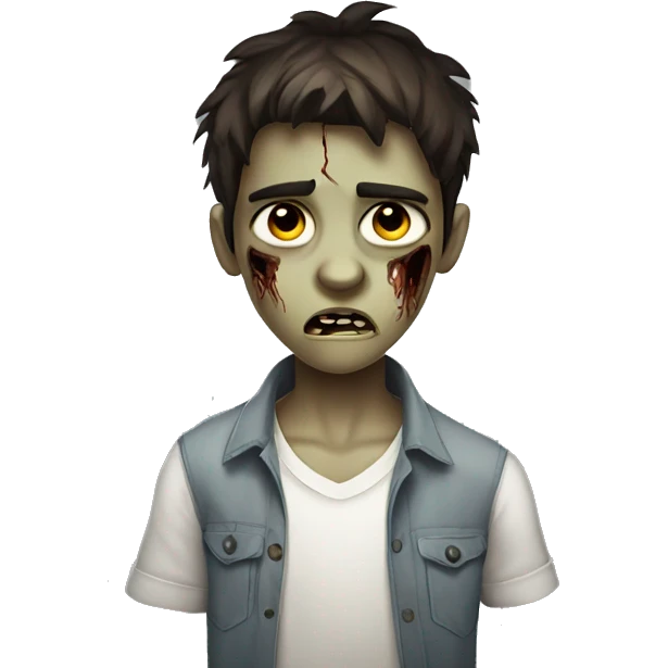 boy zombie teen with scared expression and dark brown hair and white slim shirt emoji