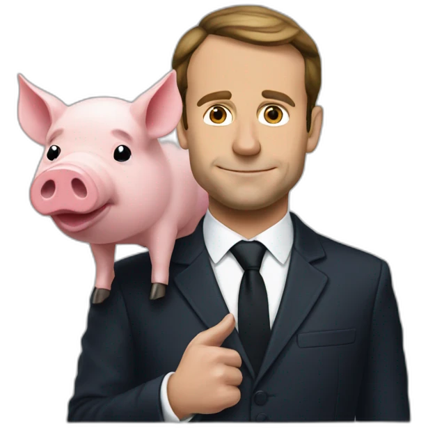 Macron with a pig head emoji
