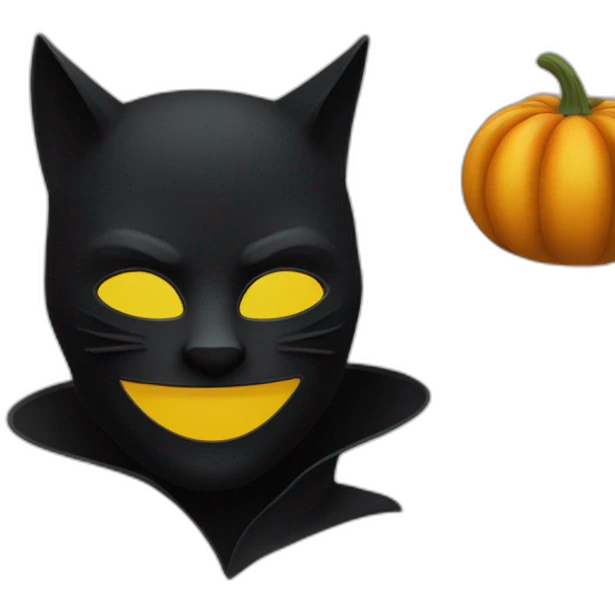 Chat noir avec un masque de citrouille emoji