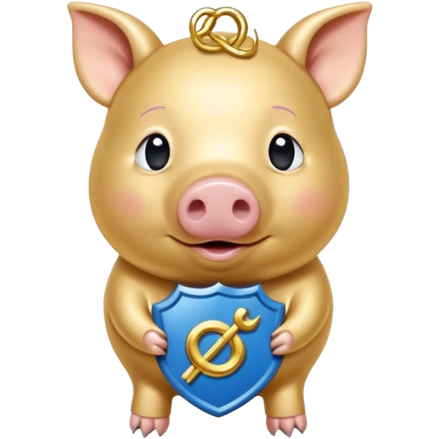 Ein stilisiertes Sparschwein, in das von oben eine Münze fällt. Daneben oder leicht dahinter ein kleines Schild, das Sicherheit symbolisiert. emoji