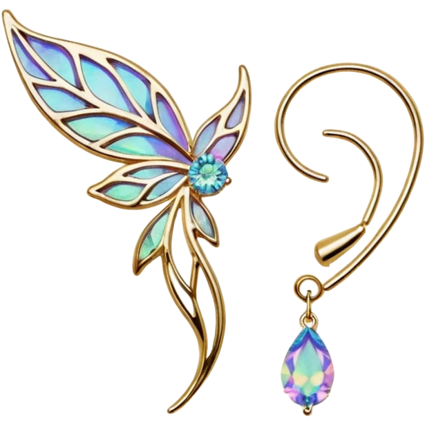 Elvish iridescent fae shiny sparkly translucent diaphanous ear climber ear cuff ear piece earrings jewelry apparel emoji