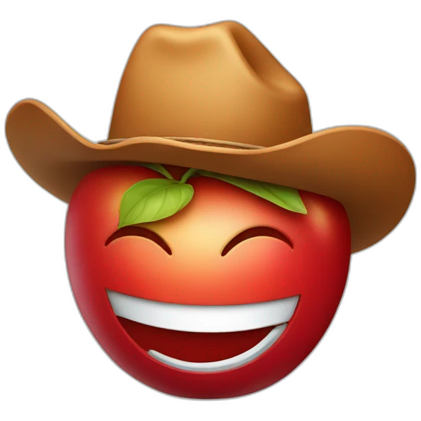 smiling red apple wearing a cowboy hat emoji