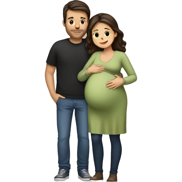 Pregnant brunette hugging man emoji