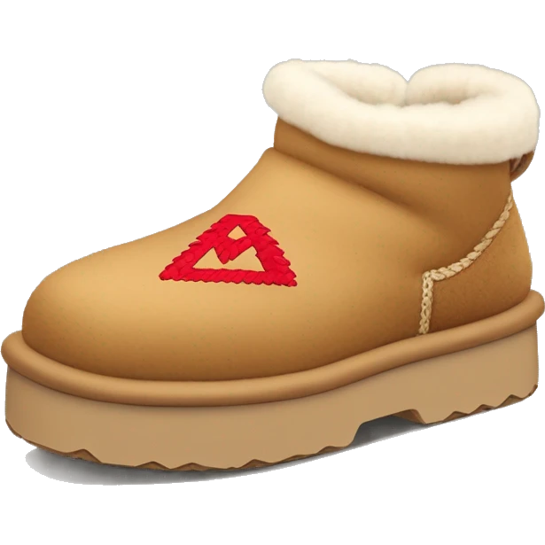 Ugg Camel slip-on slippers. A thin red zig-zag stitch only encircling ankles, VERY chunky platform sole. emoji