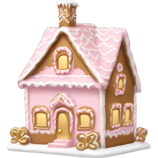 light pink and gold and white gingerbread house emoji