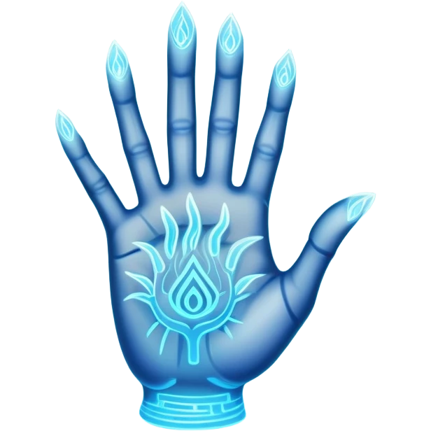 ethereal glowing hand with intricate palm lines and mystical symbols emoji