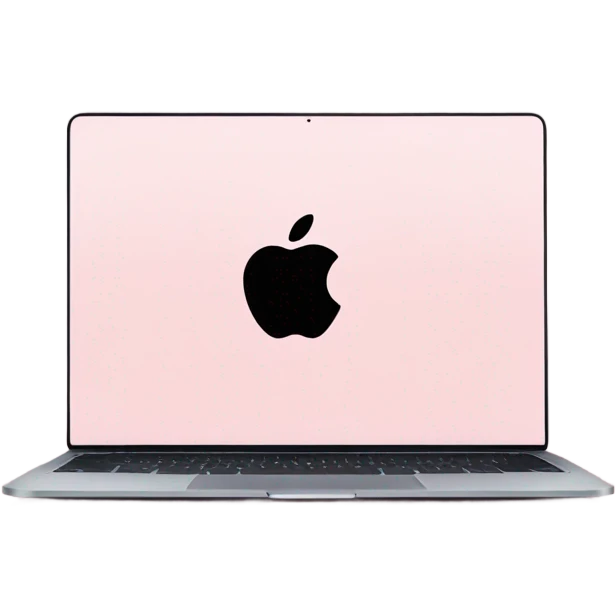 A sleek and modern MacBook Air laptop in a soft pastel pink color, placed on a white background. The Apple logo on the back of the screen is black, contrasting elegantly with the pink finish. The laptop is slightly open, showing a glimpse of the black keyboard and silver edges. The design is minimalist and stylish, reflecting a premium aesthetic. emoji