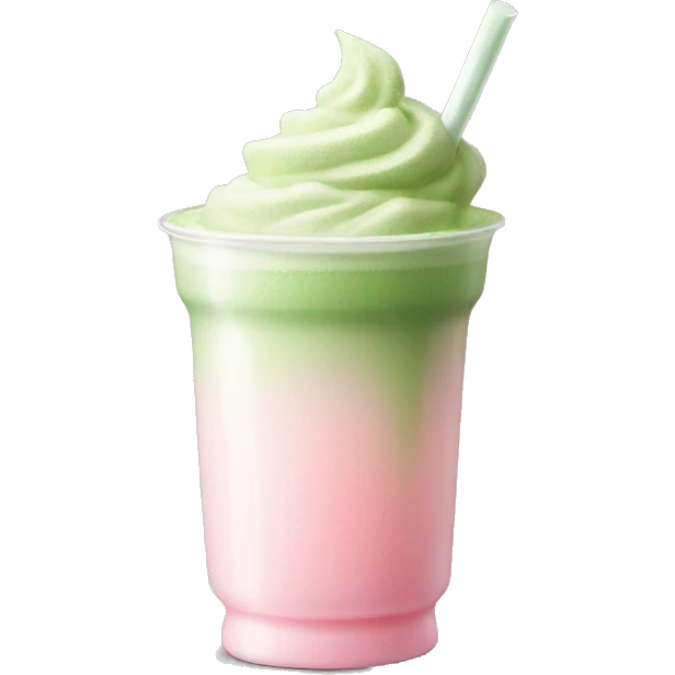 Clear long cup, no handle, with light pink drink, matcha foam on top emoji