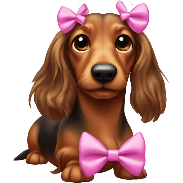 Mini long haired wiener dog with bows  emoji