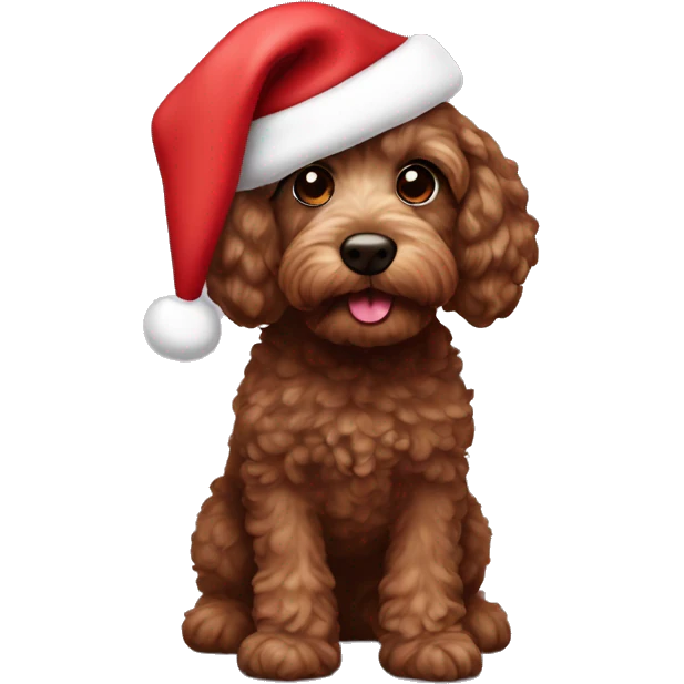 brown mini cockapoo with santa hat emoji
