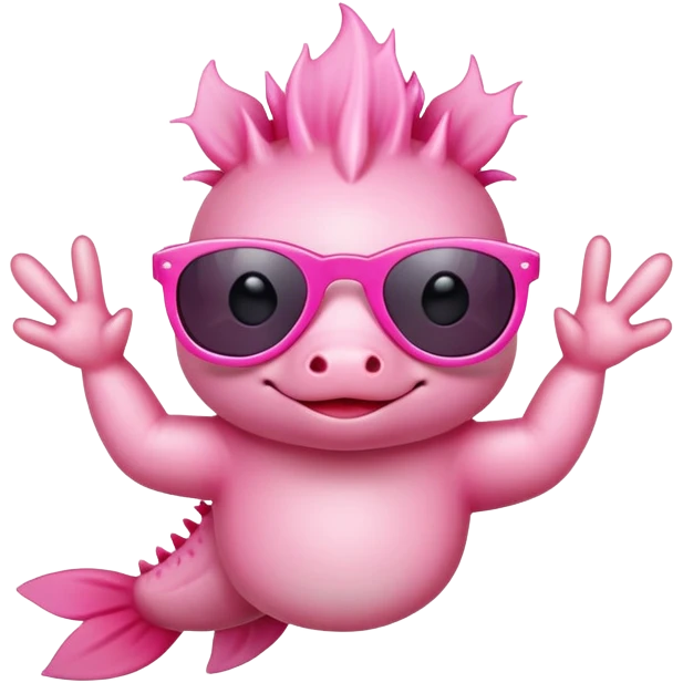 Axolotl with sunglasses and a peace sign emoji