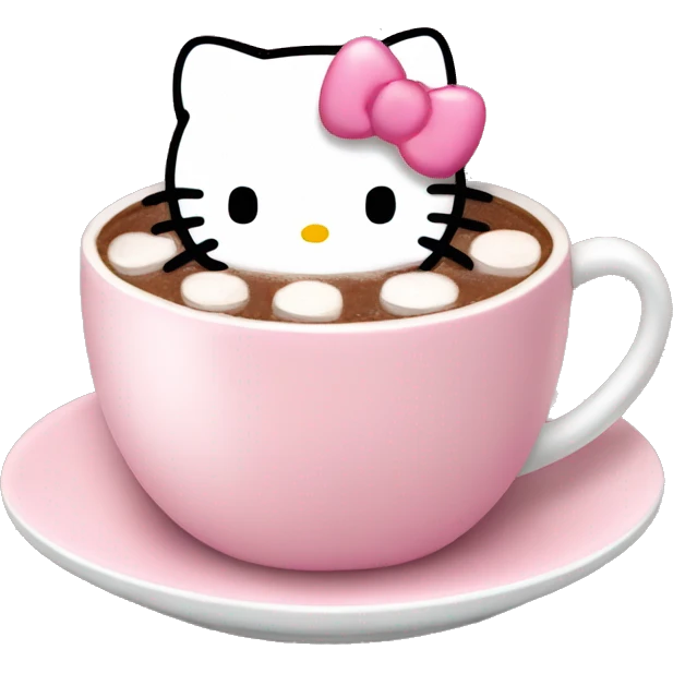 Aesthetic Hello kitty emoji with a cup of hot chocolate with marshmallows  emoji