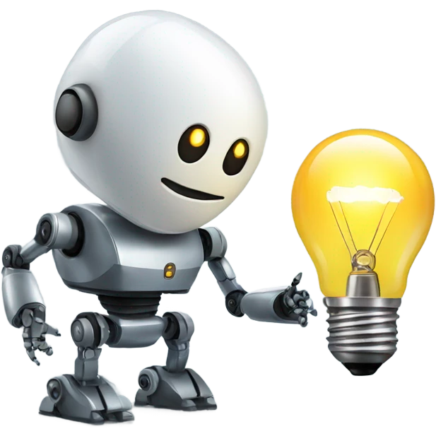robot holds a light bulb emoji