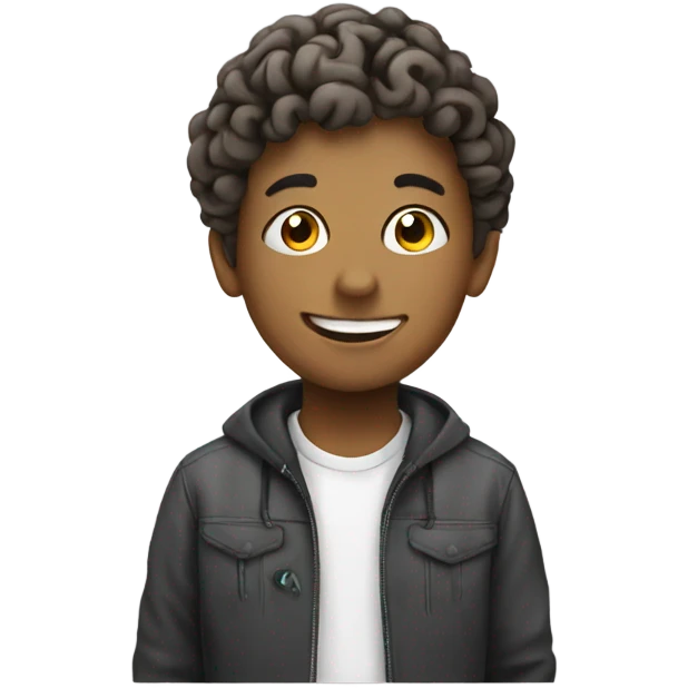Boy smiling with brain emoji