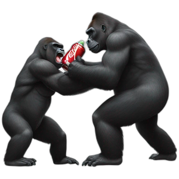 Gorilla fighting over coca cola emoji