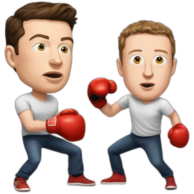 elon musk & mark zuckerberg boxing - elon musk knocked out on the floor with zuckerberg towering over him emoji