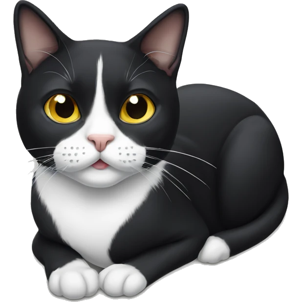 Tuxedo cat with white line on one side of mouth like a mustache emoji
