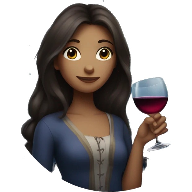 Long-haired Brunette Girl underneath the moonlight with wineglass in hand emoji