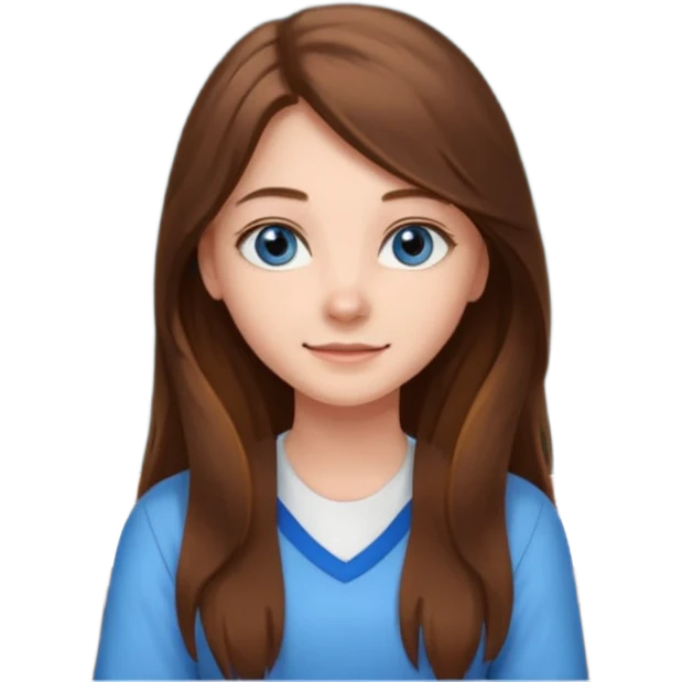 high school class room with a pretty female high school student with long brown hair, blue eyes sitting in front of the blackboard emoji