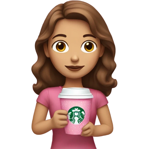 Brown hair white Spanish girl holding a pink Starbucks cup emoji