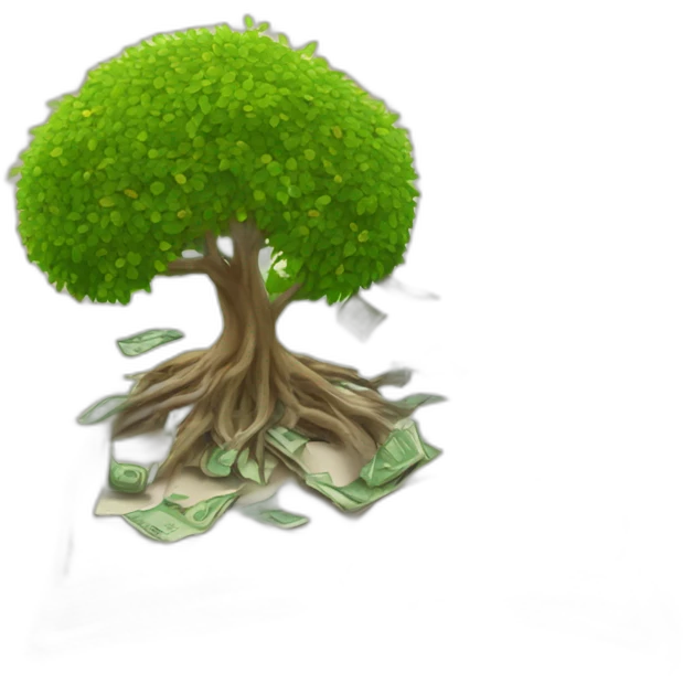 an open book with a money tree coming outside from the middle of the book  emoji