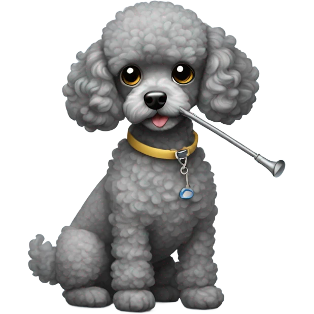 Sad gray toy poodle smoking a curved pipe  emoji