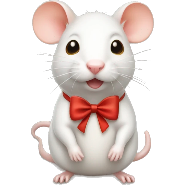 White and caramel Rat with a red bow around neck on side emoji