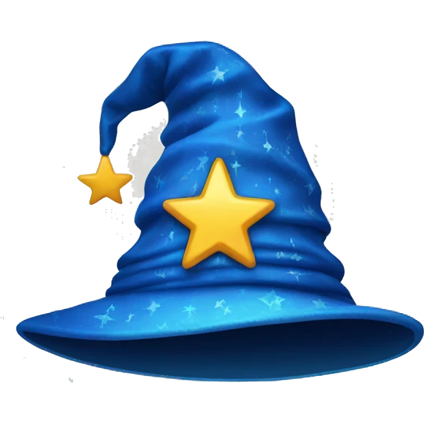 blue wizard hat with star and moon pattern emoji