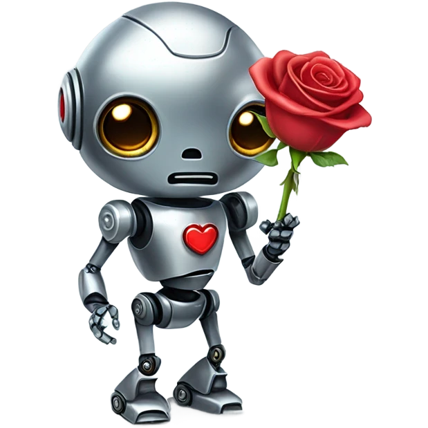cute-robot-holds-a-rose emoji