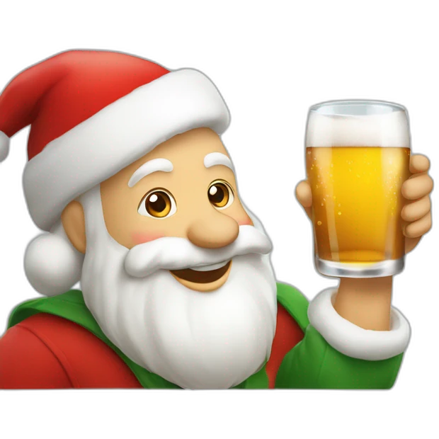 Père Noël qui offre un verre de bière à un enfant comme cadeau emoji